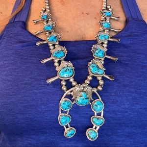 Silver and turquoise squash blossom necklace!